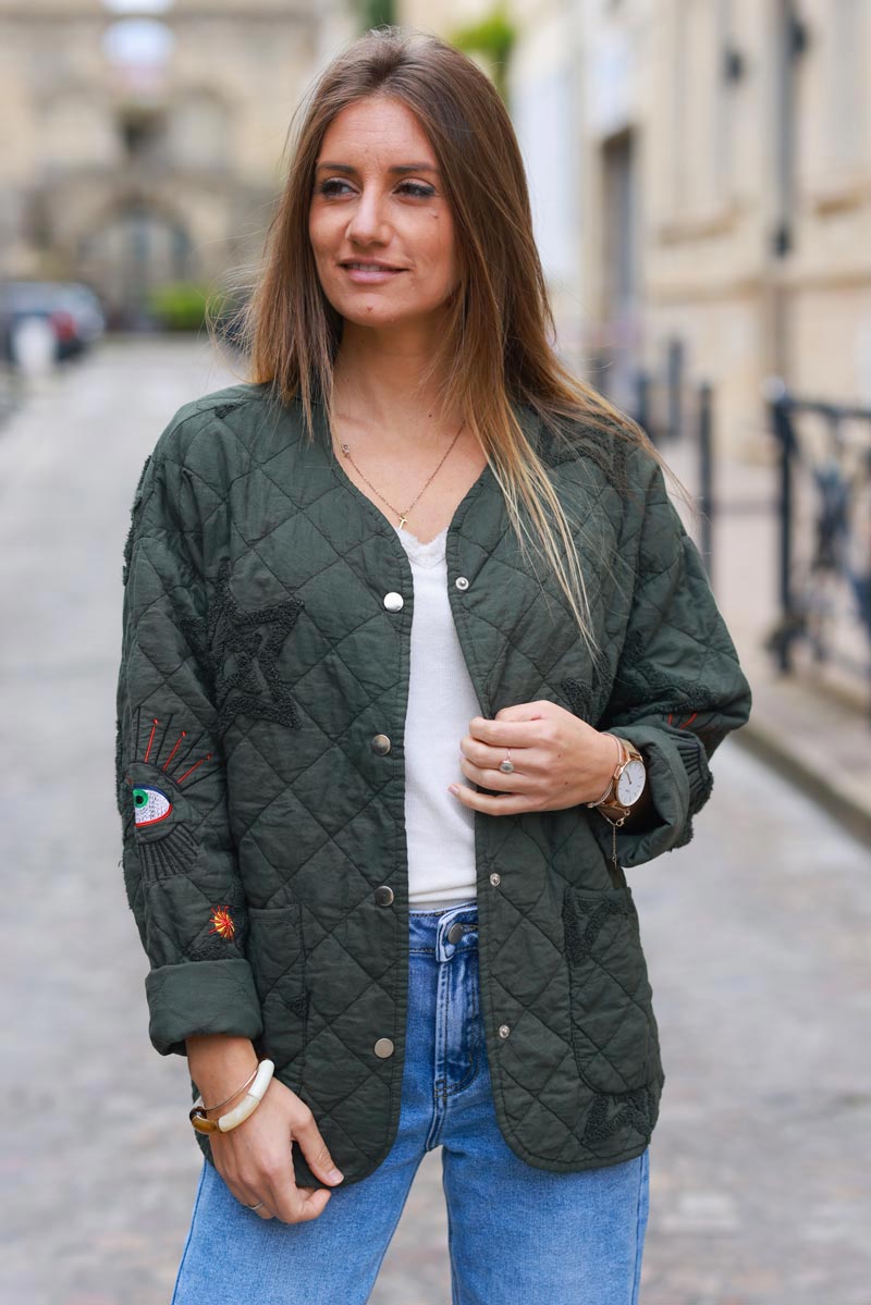 Olive Starry Eyed Quilted Utility Jacket