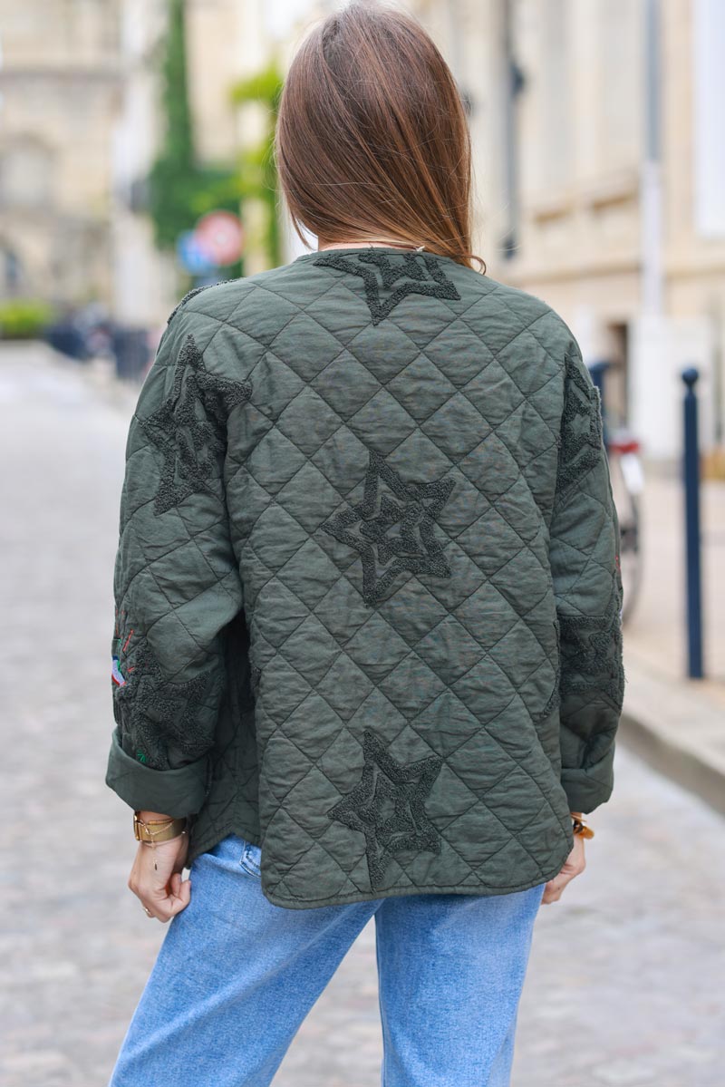 Olive Starry Eyed Quilted Utility Jacket