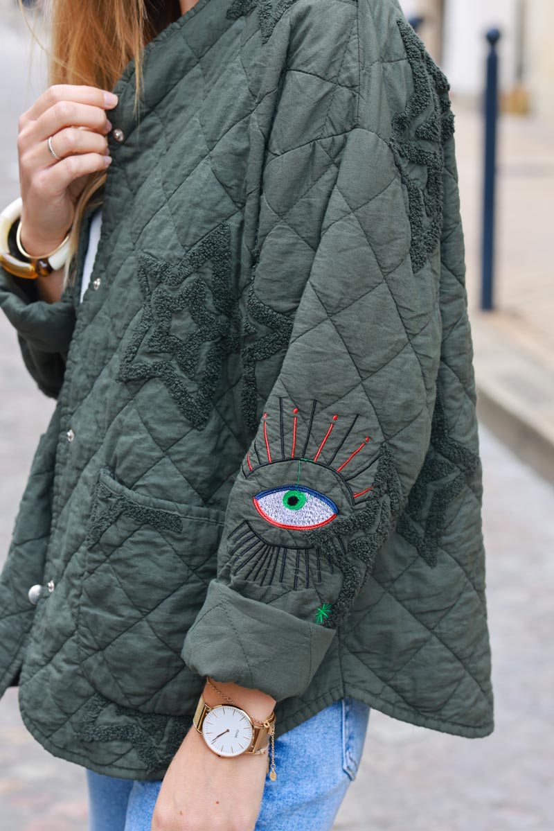 Olive Starry Eyed Quilted Utility Jacket