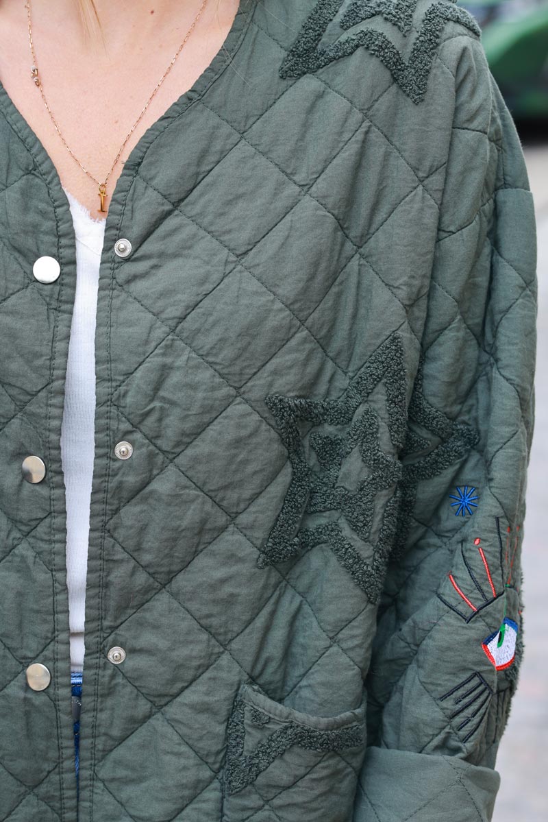 Olive Starry Eyed Quilted Utility Jacket