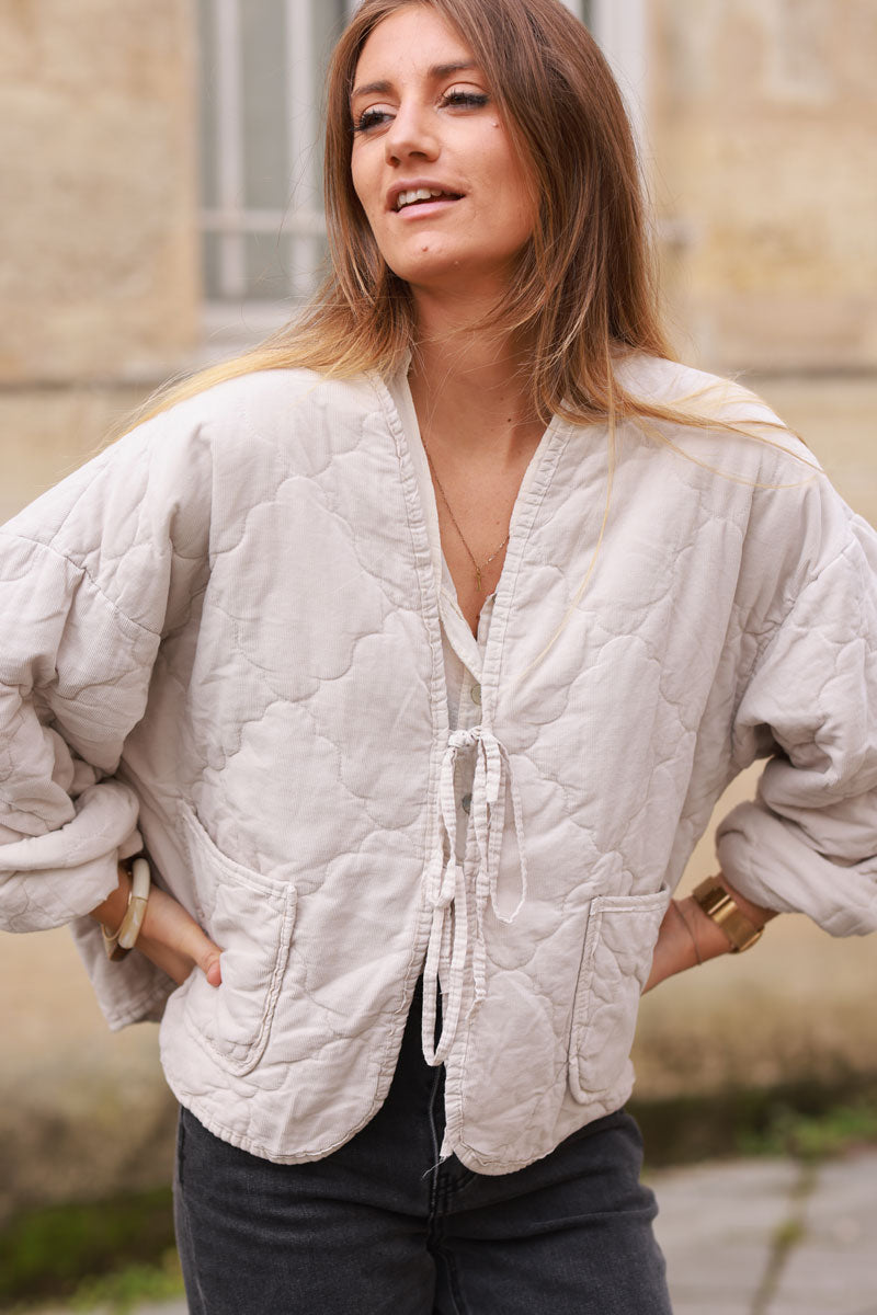 Beige Quilted Corduroy Coat