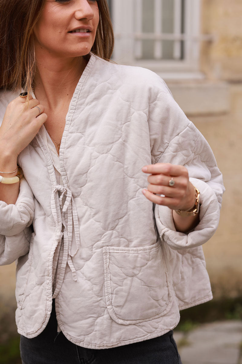 Beige Quilted Corduroy Coat