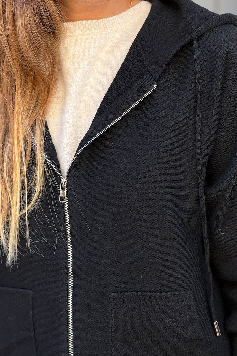 Black Casual Sweater Zip-Up Hoodie