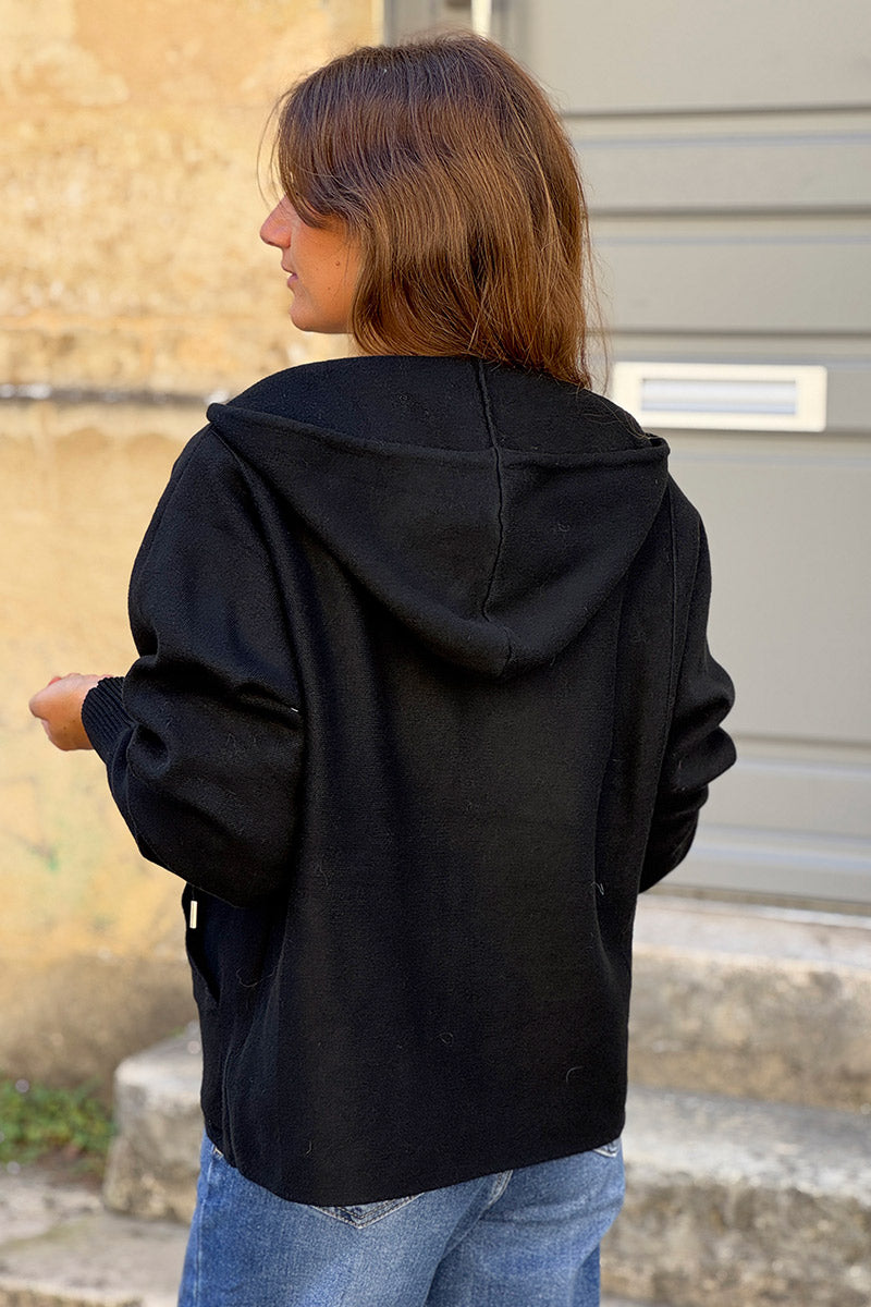Black Casual Sweater Zip-Up Hoodie