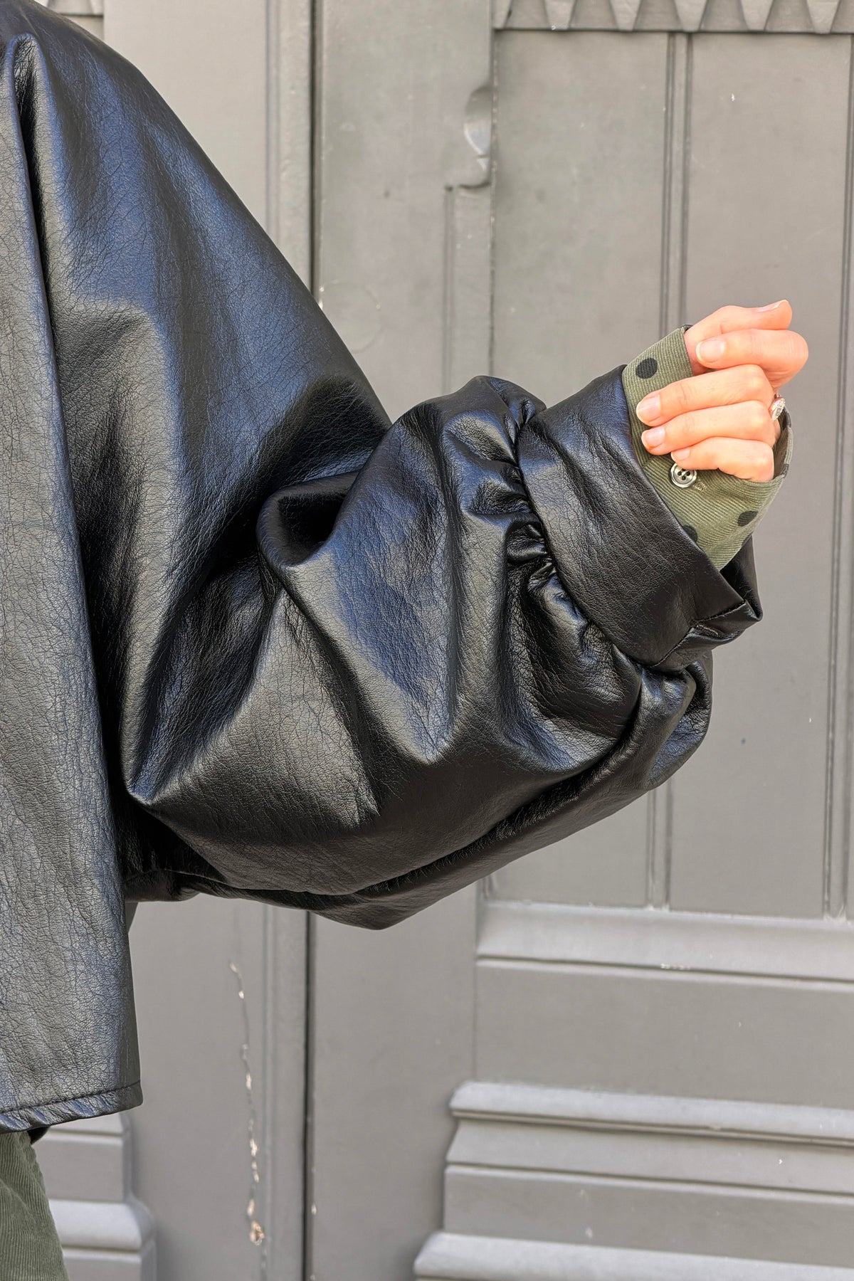 Black Leatherette Dolman Sleeve Jacket