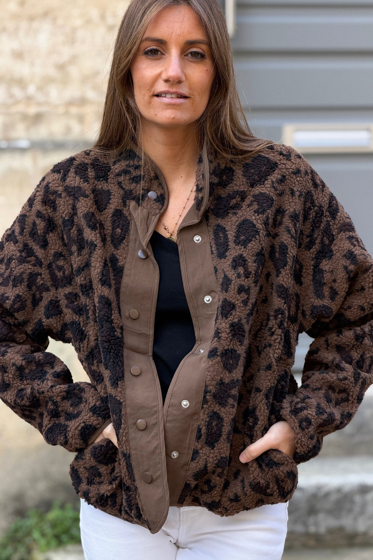 Brown Leopard Sherpa Coat