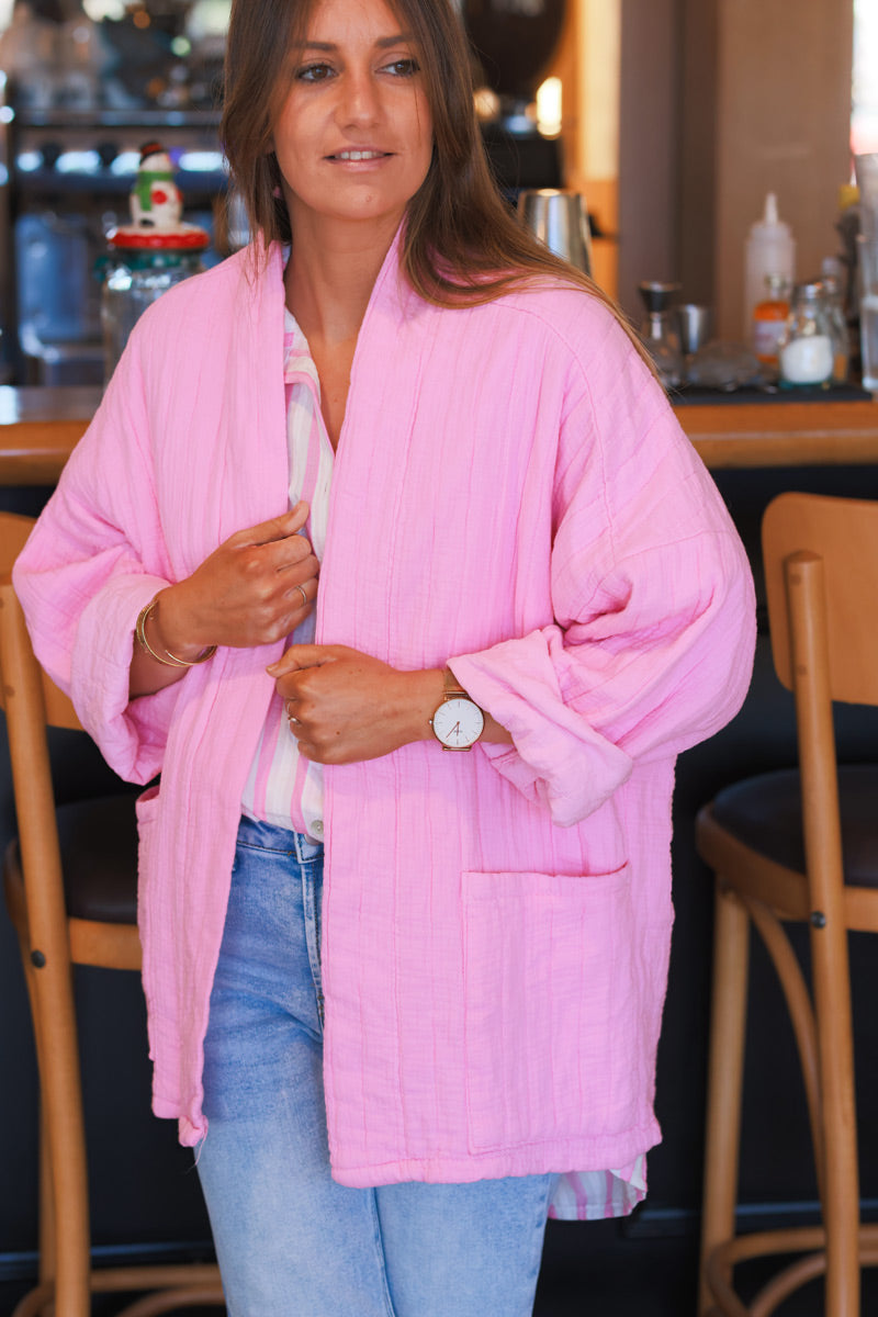 Pink Relaxed Fit Crinkle Cotton Gauze Jacket