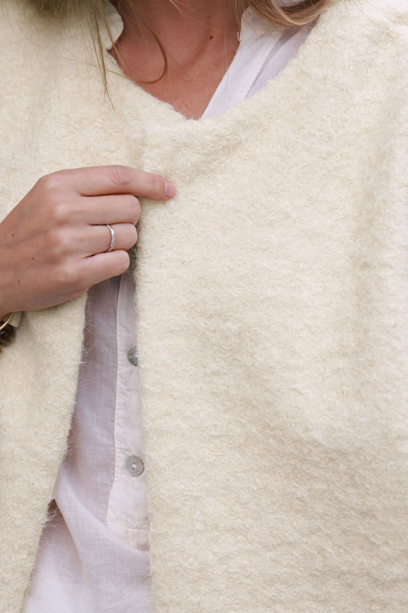 Veste sans manches beige en feutrine façon laine bouillie avec poches