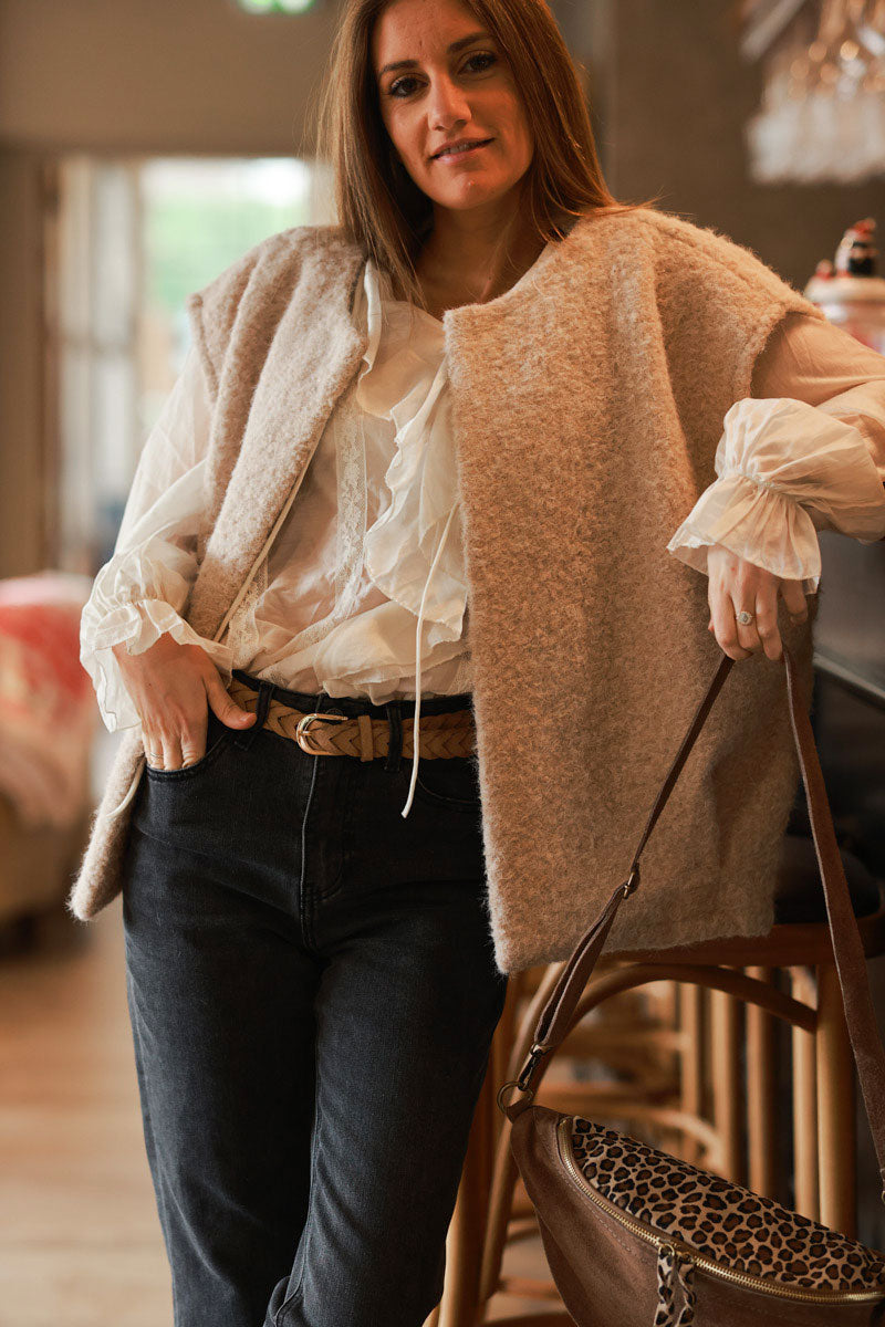 Beige Texture Knit Vest