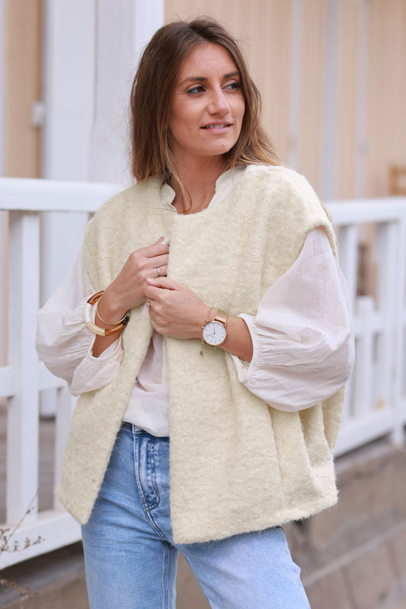 Veste sans manches beige en feutrine façon laine bouillie avec poches