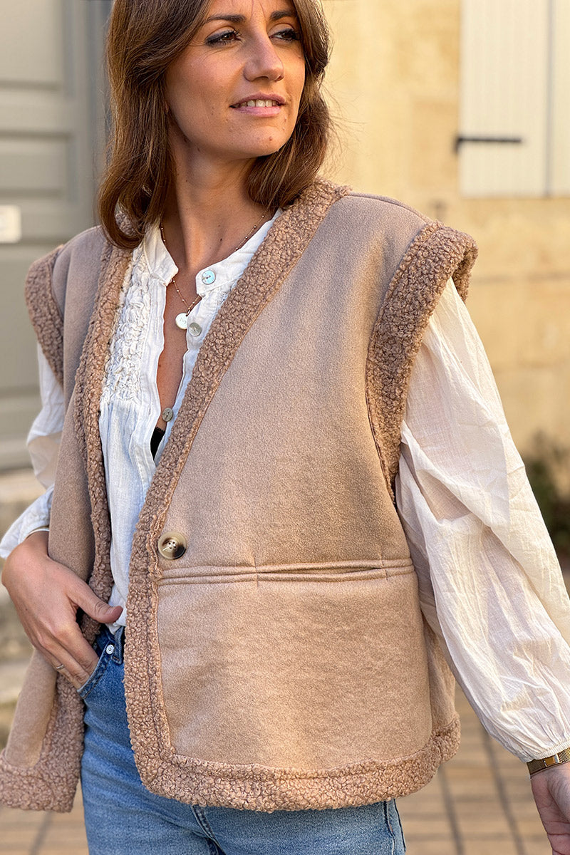 Beige Sherpa Layering Vest