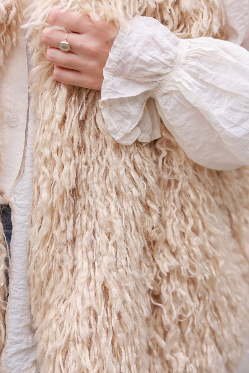 Beige Shaggy Faux Fur Vest