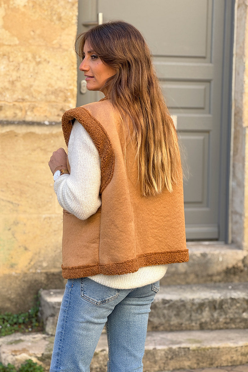 Camel Sherpa Layering Vest