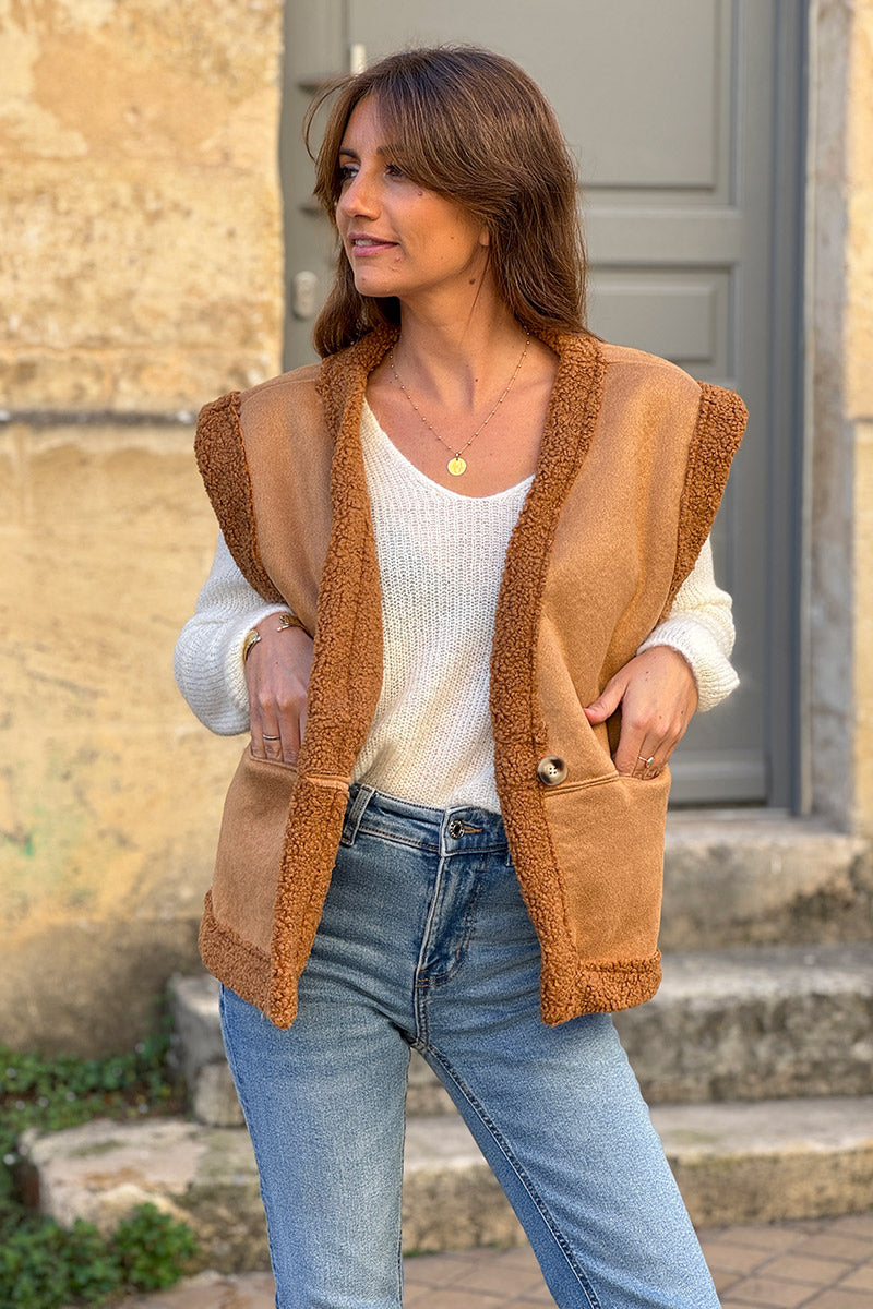 Camel Sherpa Layering Vest