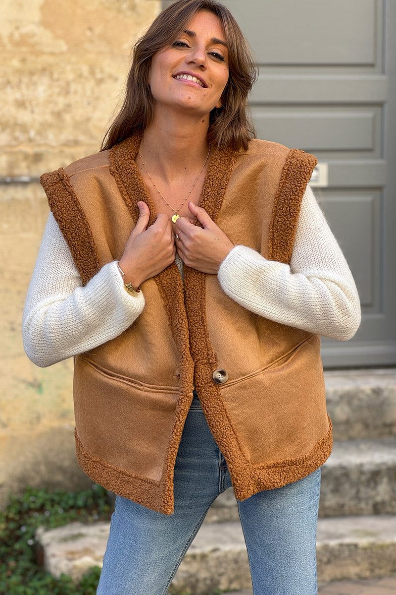 Camel Sherpa Layering Vest