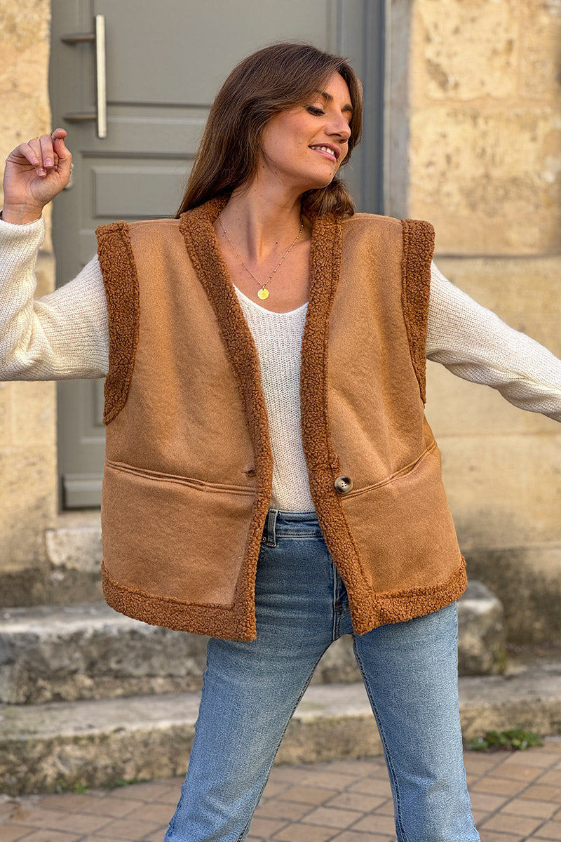 Camel Sherpa Layering Vest