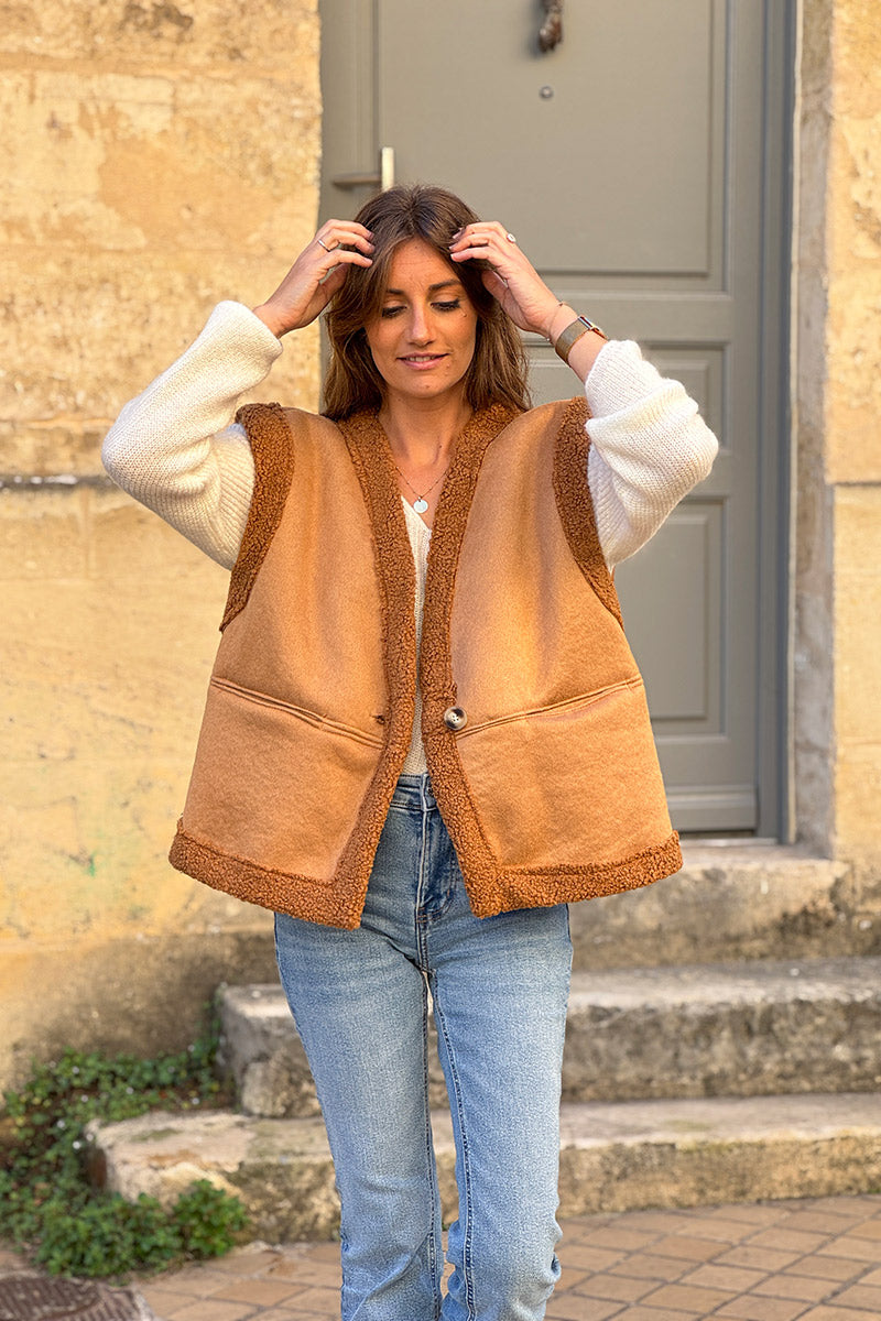 Camel Sherpa Layering Vest