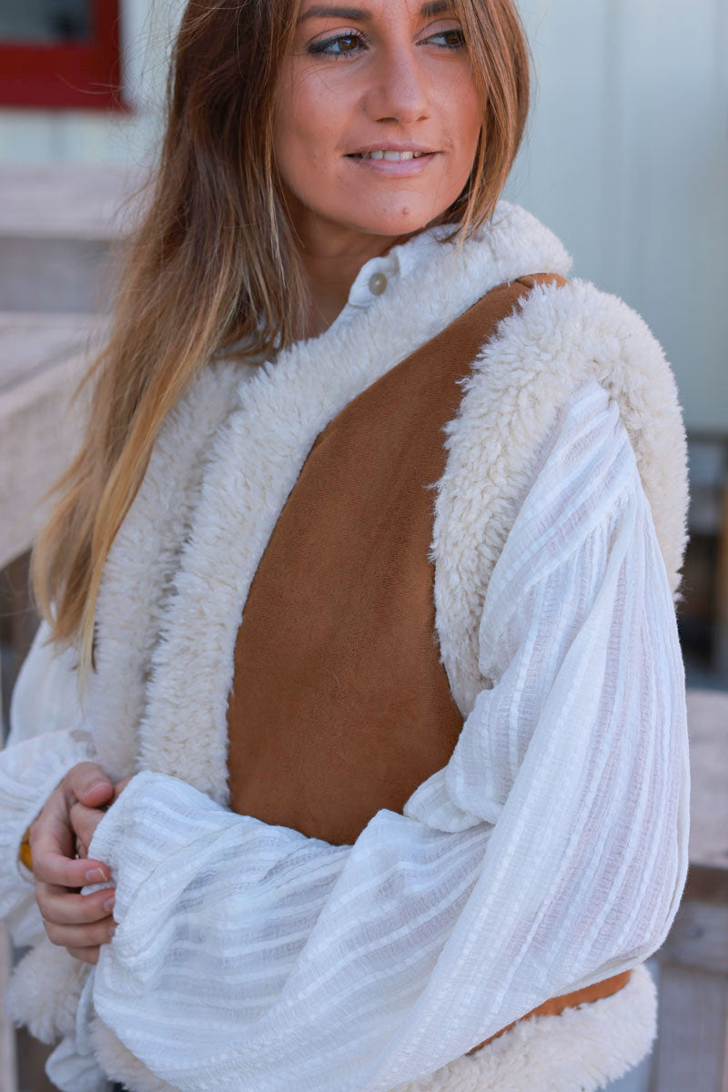 Cream Sherpa and Brown Sueded Vest
