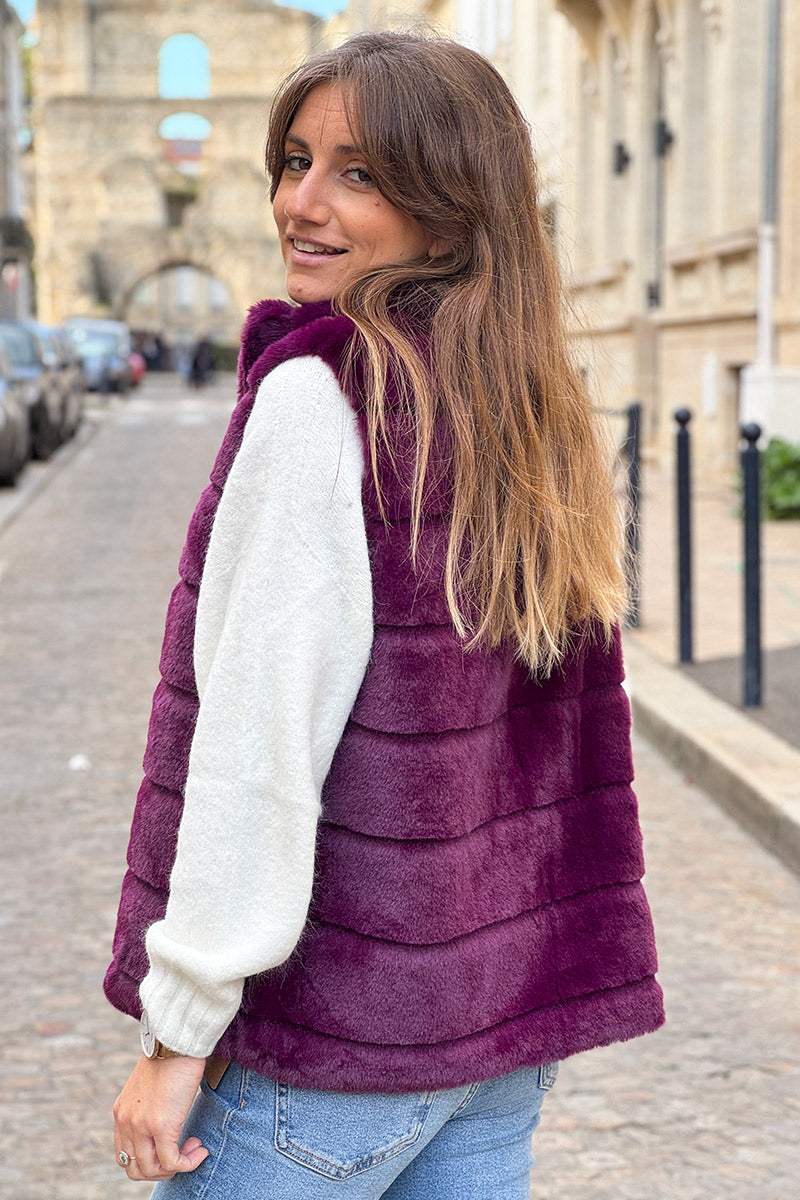 Burgundy Faux Fur Zip Front Vest