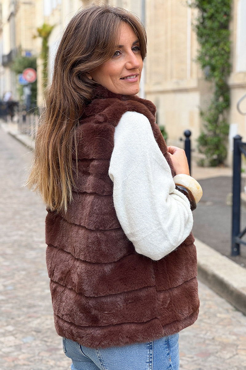 Brown Faux Fur Zip Front Vest