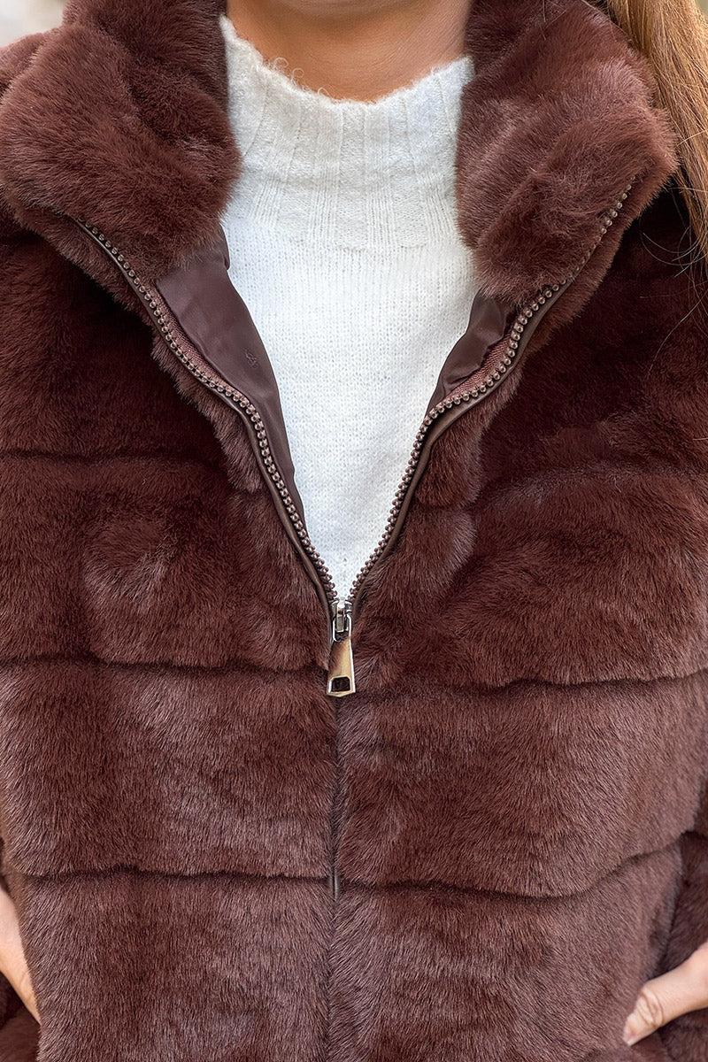 Brown Faux Fur Zip Front Vest