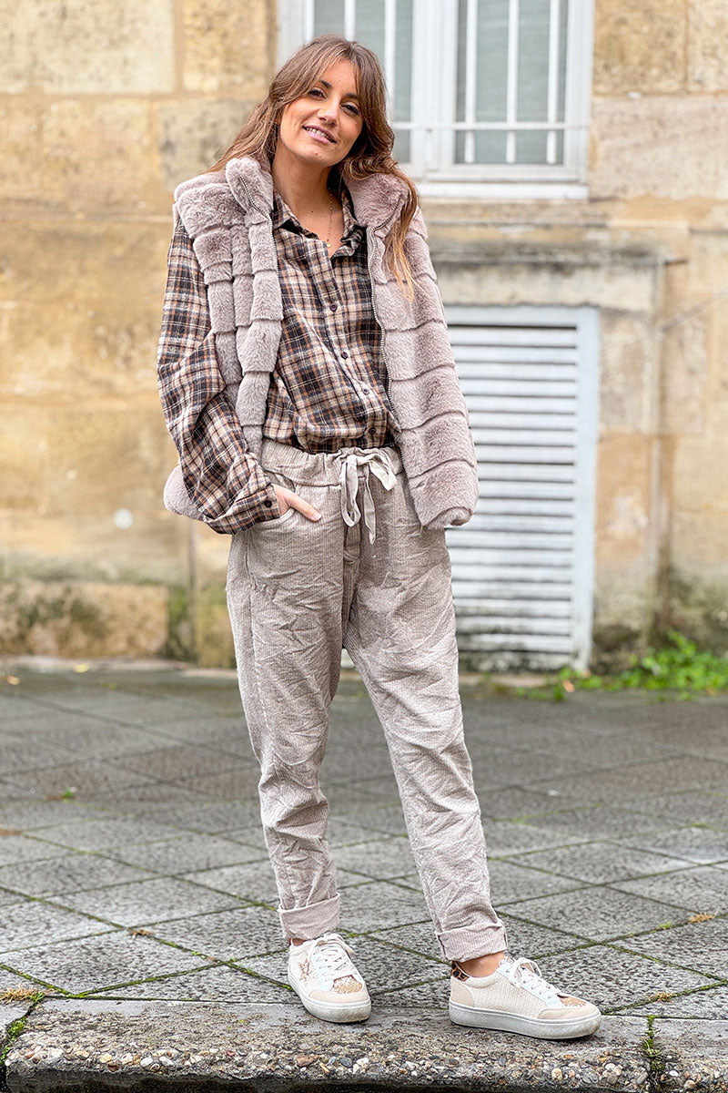 Camel Faux Fur Zip Front Vest