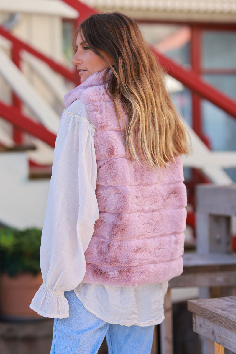 Powder pink Faux Fur Zip Front Vest