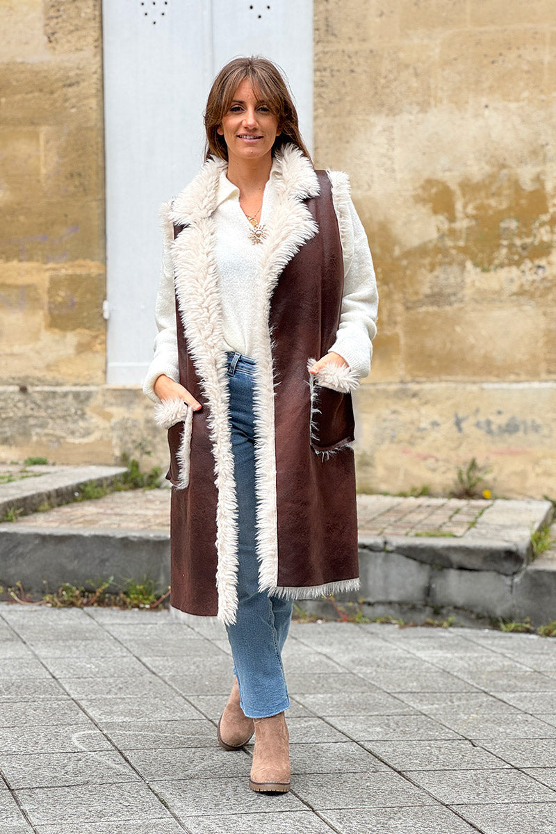 Chocolate Brown Suedette Sherpa Vest