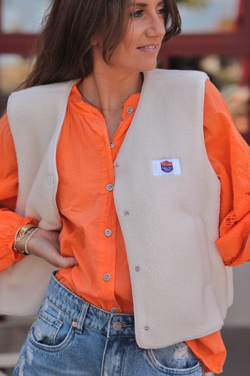 Veste sans manches moumoute écrue