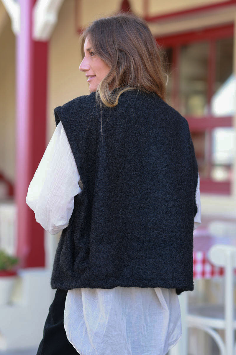 Black Texture Knit Vest