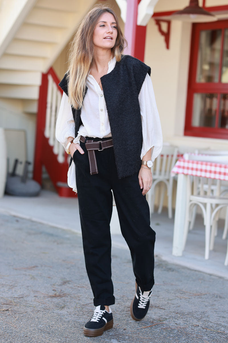 Black Texture Knit Vest