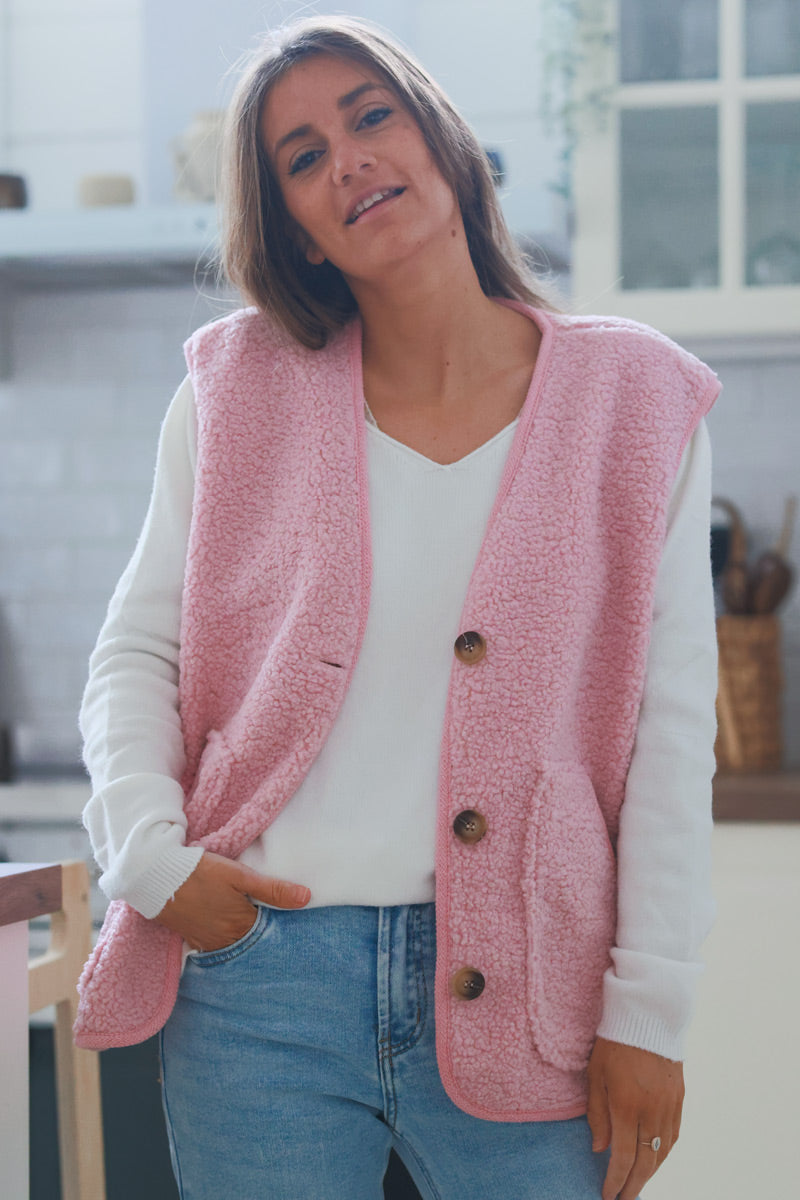 Baby Pink Faux Shearling Vest