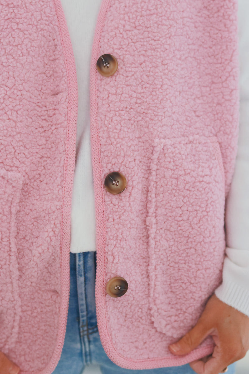 Baby Pink Faux Shearling Vest