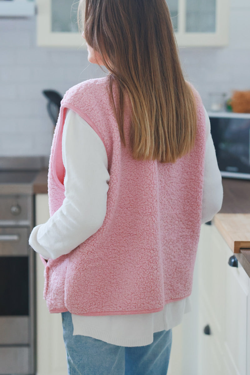 Baby Pink Faux Shearling Vest