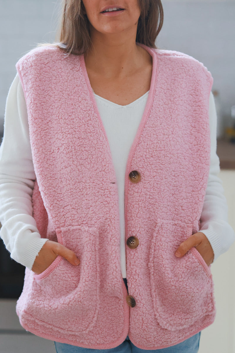 Baby Pink Faux Shearling Vest