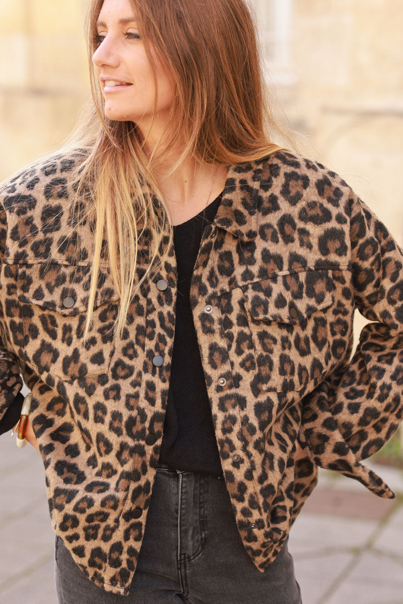 Leopard Print Sueded Shirt Jacket