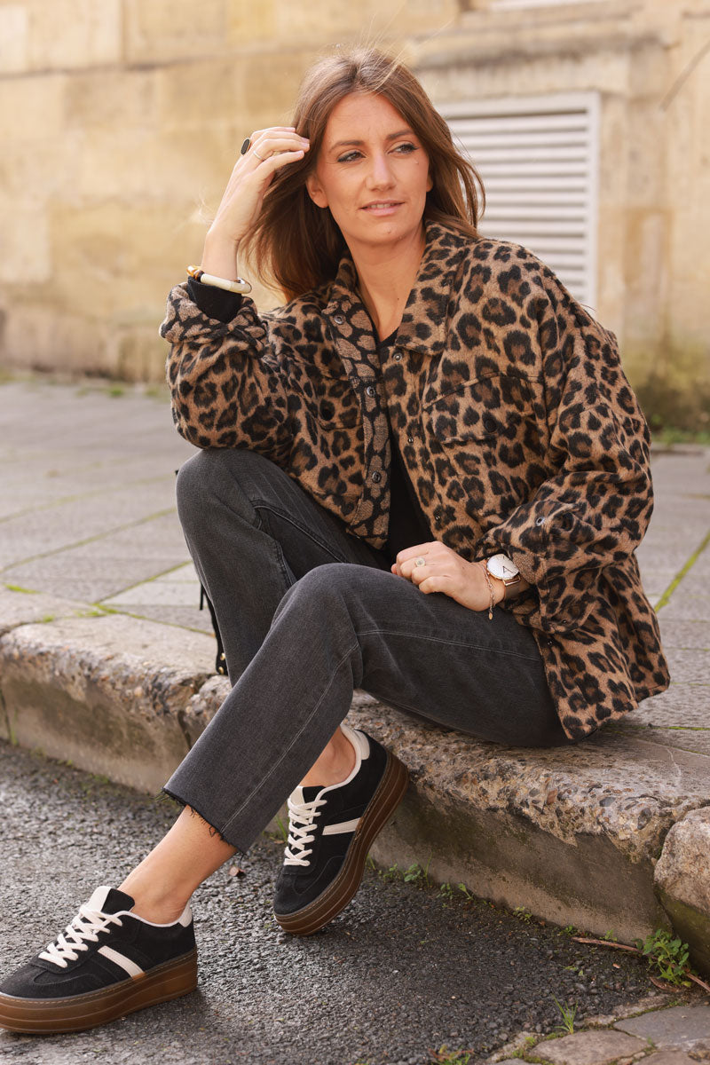 Leopard Print Sueded Shirt Jacket