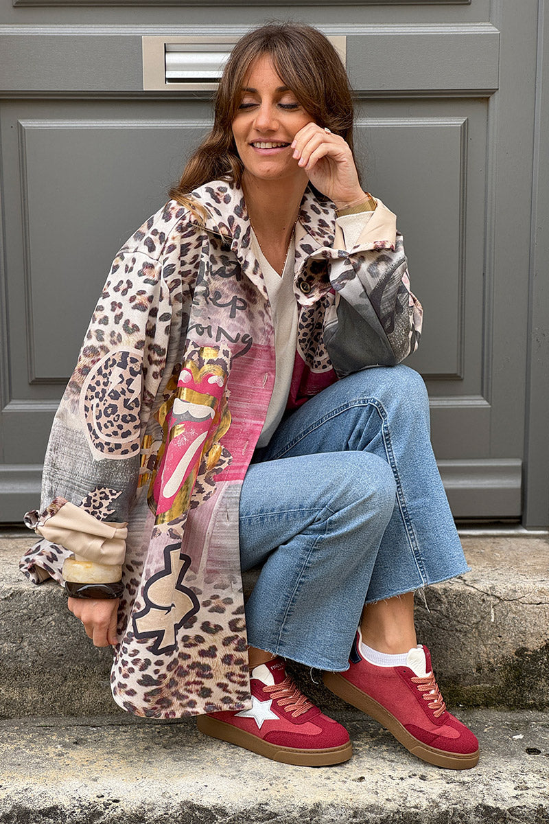 Leopard Print Graffiti Shirt Jacket