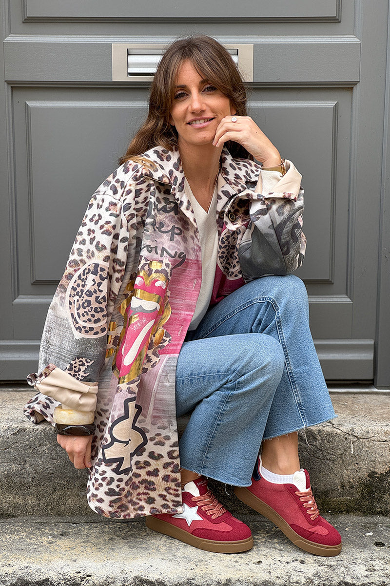 Leopard Print Graffiti Shirt Jacket