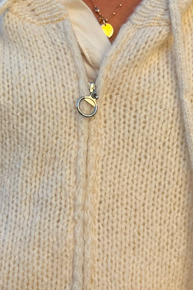 Cream Wool Blend Boucle Knit Zip Hoodie