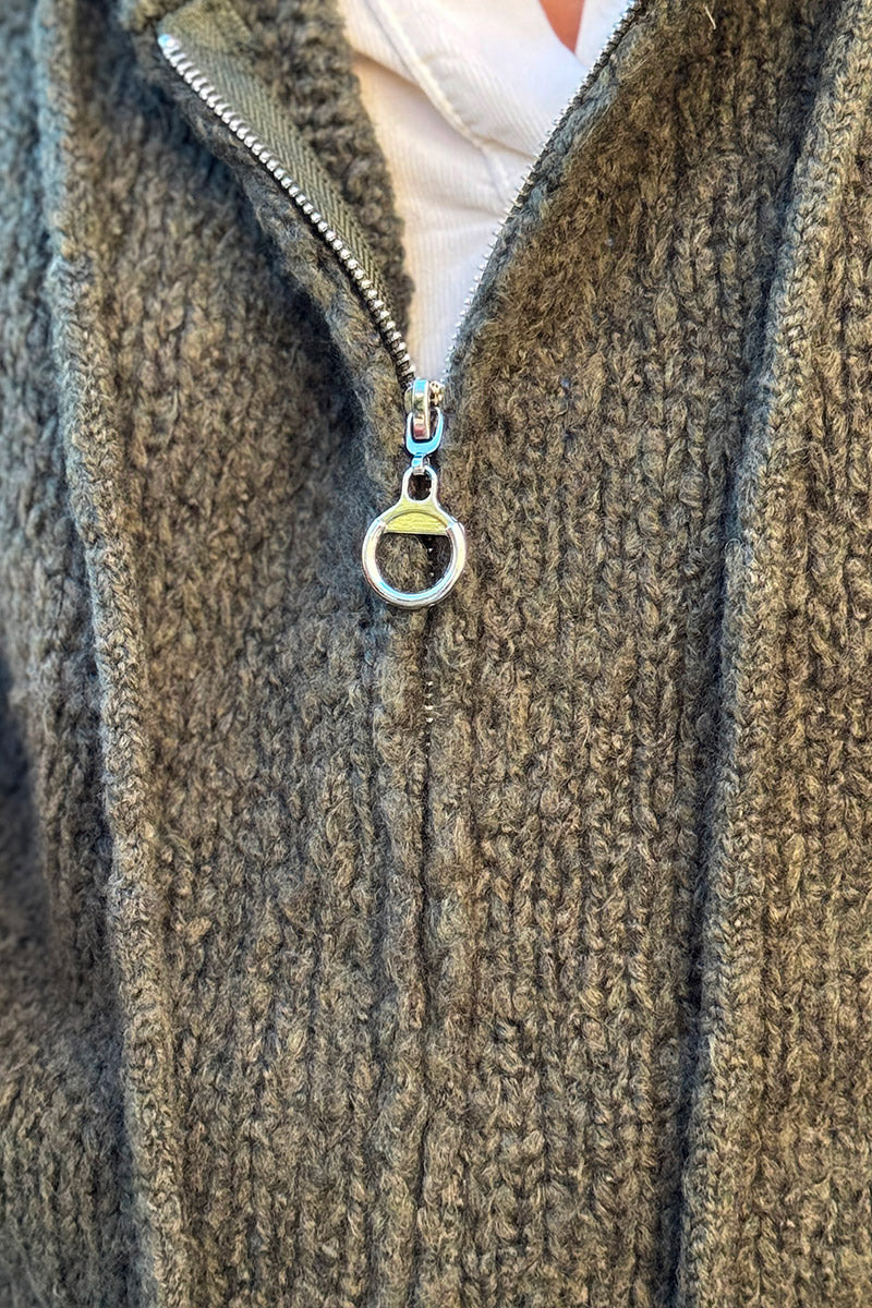 Sage Wool Blend Boucle Knit Zip Hoodie