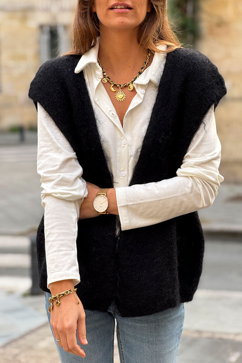 Collier maille dorée et tissu léopard avec pendentifs soleil, lune et étoile