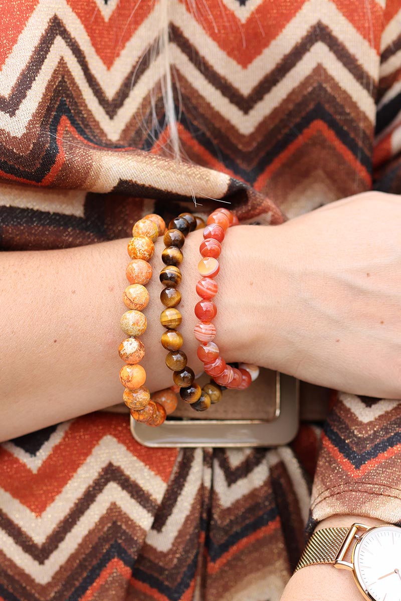bracelets pierres naturelles rouge orange marron vertus signification bijoux lithothérapie femme