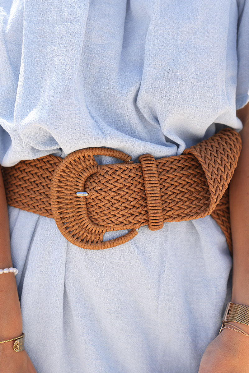 Camel large rope belt with half-moon buckle