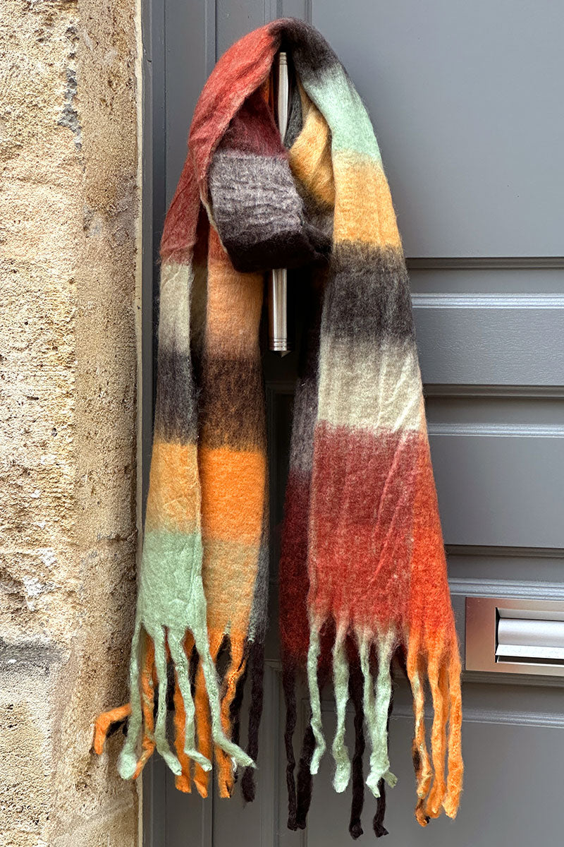 Rust Colorblock Fringe Scarf