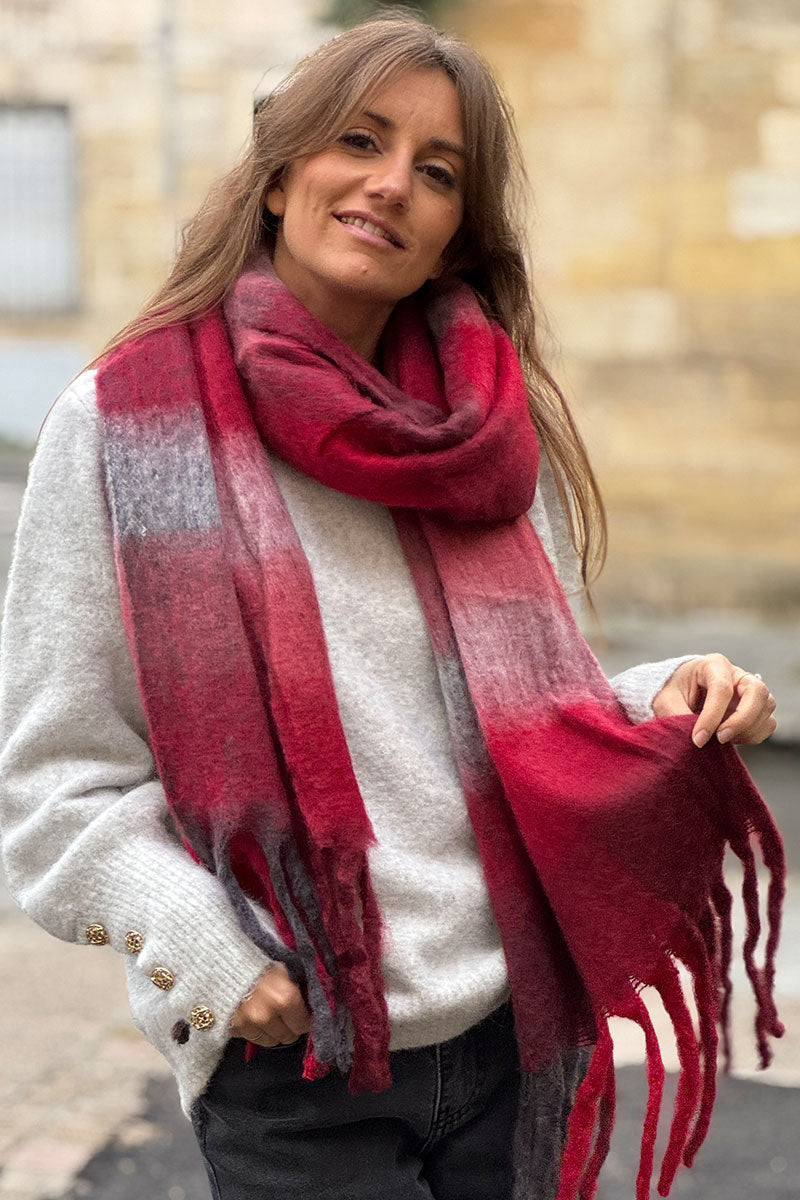 Burgundy Colorblock Fringe Scarf