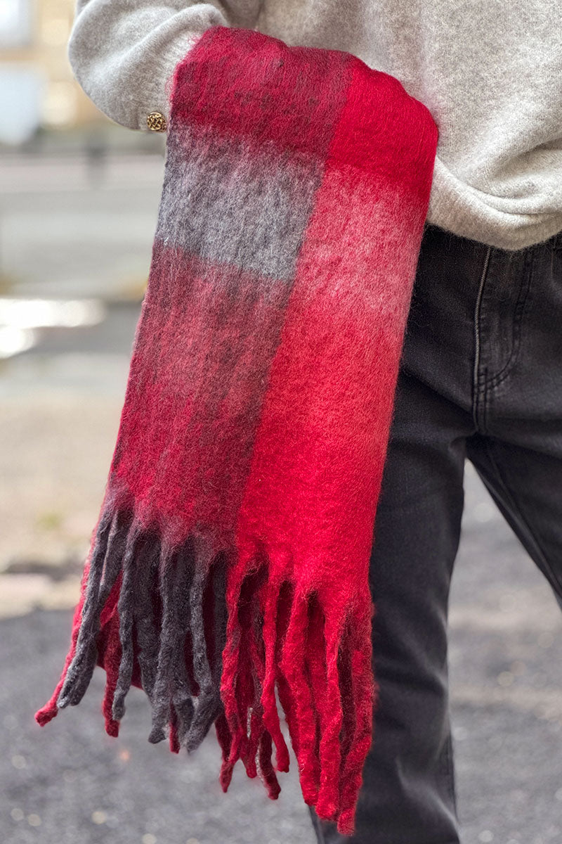 Burgundy Colorblock Fringe Scarf