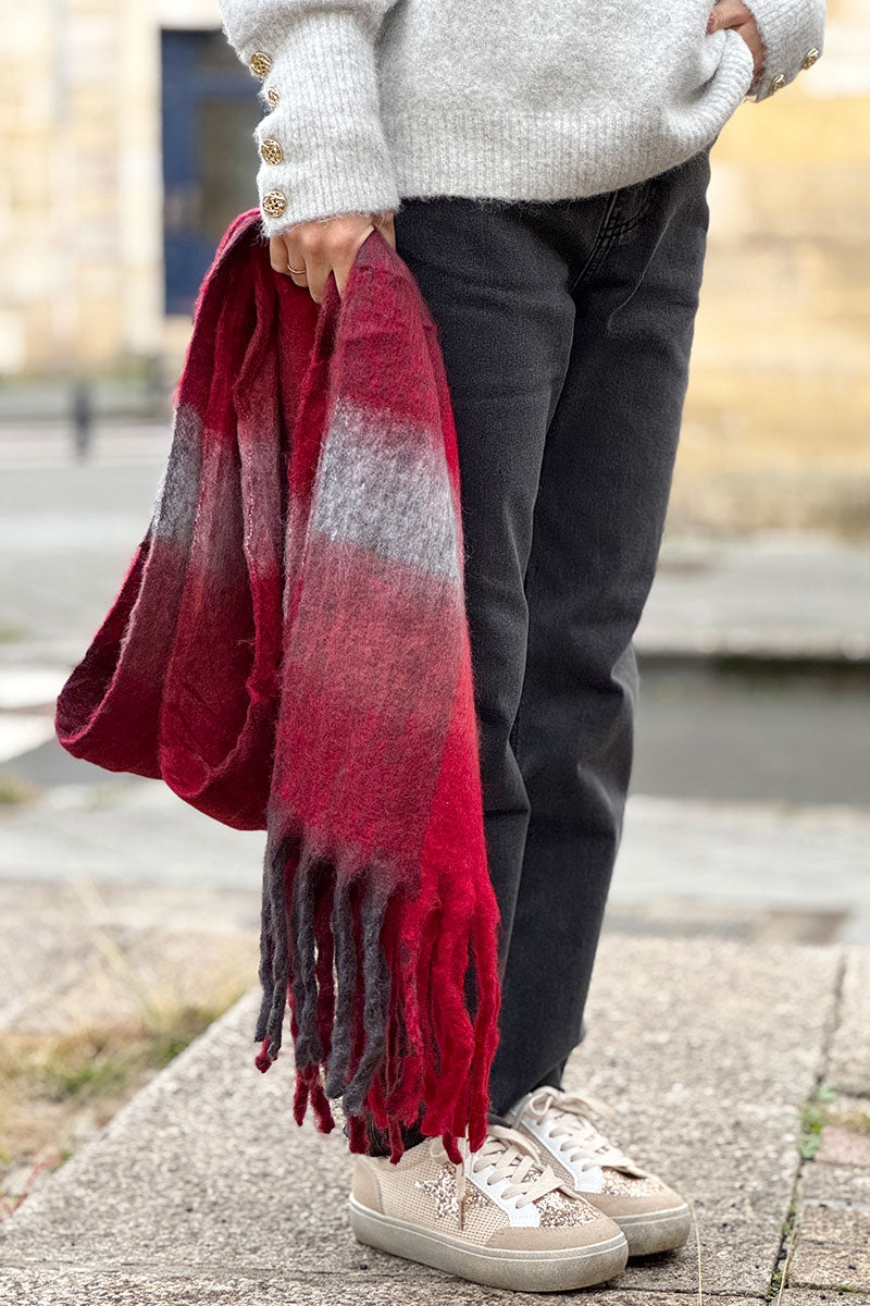 Burgundy Colorblock Fringe Scarf