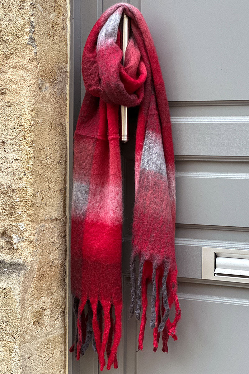 Burgundy Colorblock Fringe Scarf