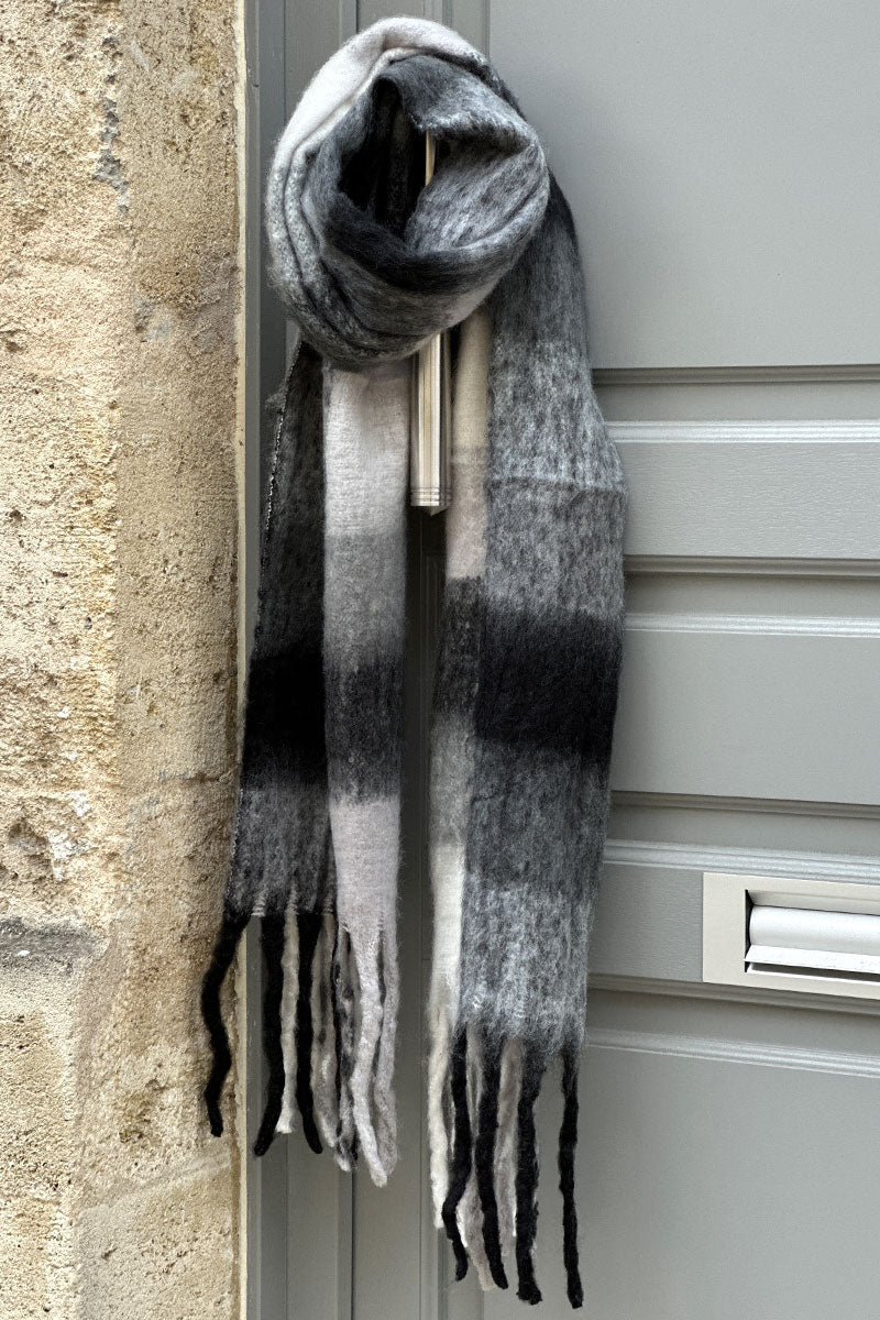 Gray Colorblock Fringe Scarf